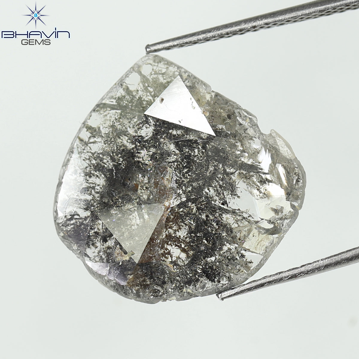 3.38 CT スライス シェイプ ナチュラル ダイヤモンド ソルト アンド ペッパー カラー I3 クラリティ (15.37 MM)