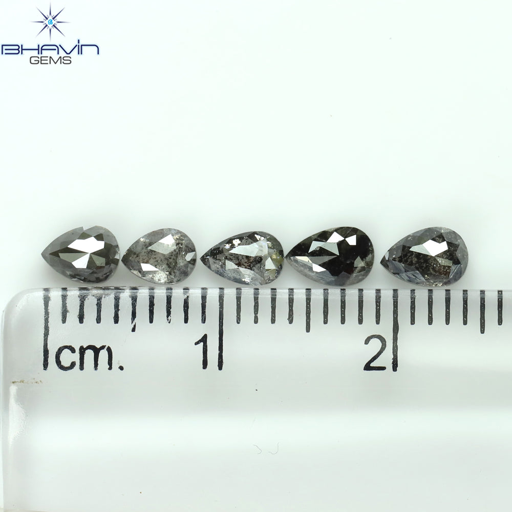 1.37 CT/5 PCS Pear Shape Natural Diamond Salt And Pepper Color I3 Clarity (5.15 MM)