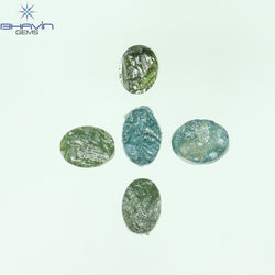 1.34 CT/5 Pcs Oval Rough Shape Green Blue Natural Loose Diamond I3 Clarity (4.60 MM)