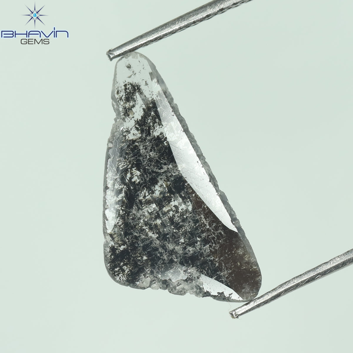 0.93 CT スライス形状 天然ダイヤモンド ソルト アンド ペッパー カラー I3 クラリティ (14.60 MM)