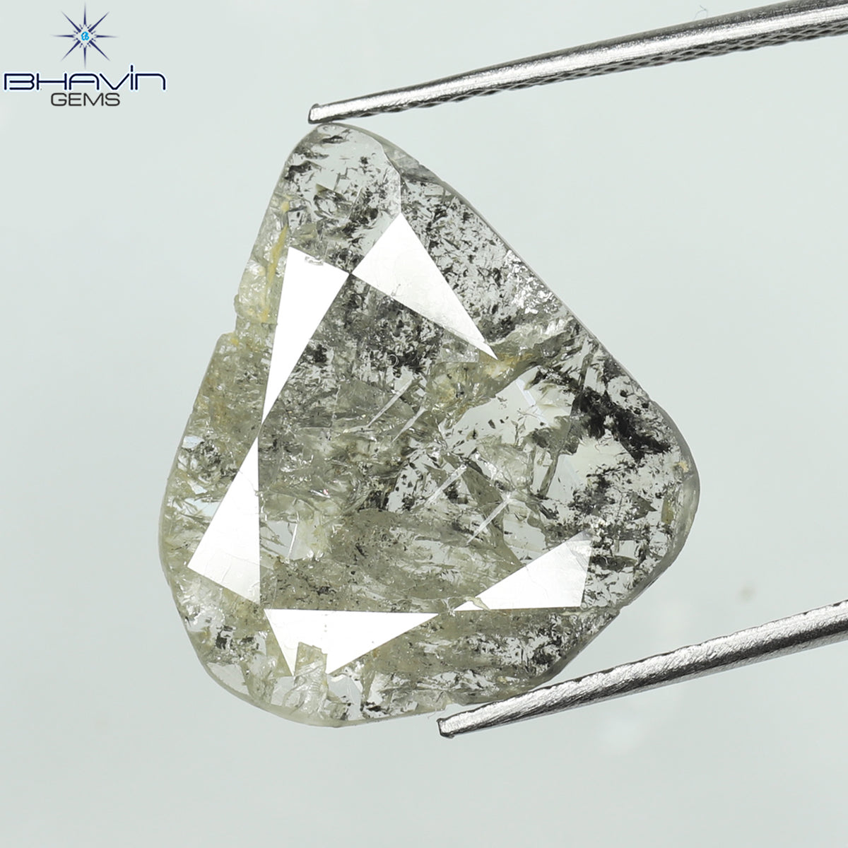 3.23 CT Natural Pear Slice Diamond Salt And Pepper Color Clarity I3 (16.28 MM)