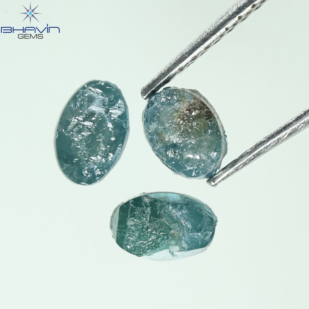 1.17 CT/3 Pcs Natural Oval Rough Diamond Enhanced Blue Color Clarity I3 (5.36 MM)