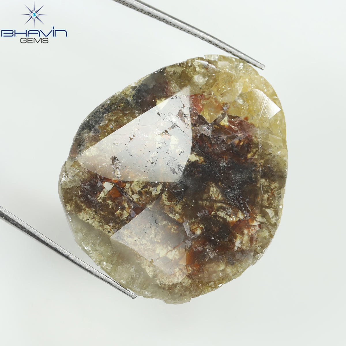 19.46 CT スライス シェイプ ナチュラル ダイヤモンド ソルト アンド ペッパー カラー I3 クラリティ (31.05 MM)