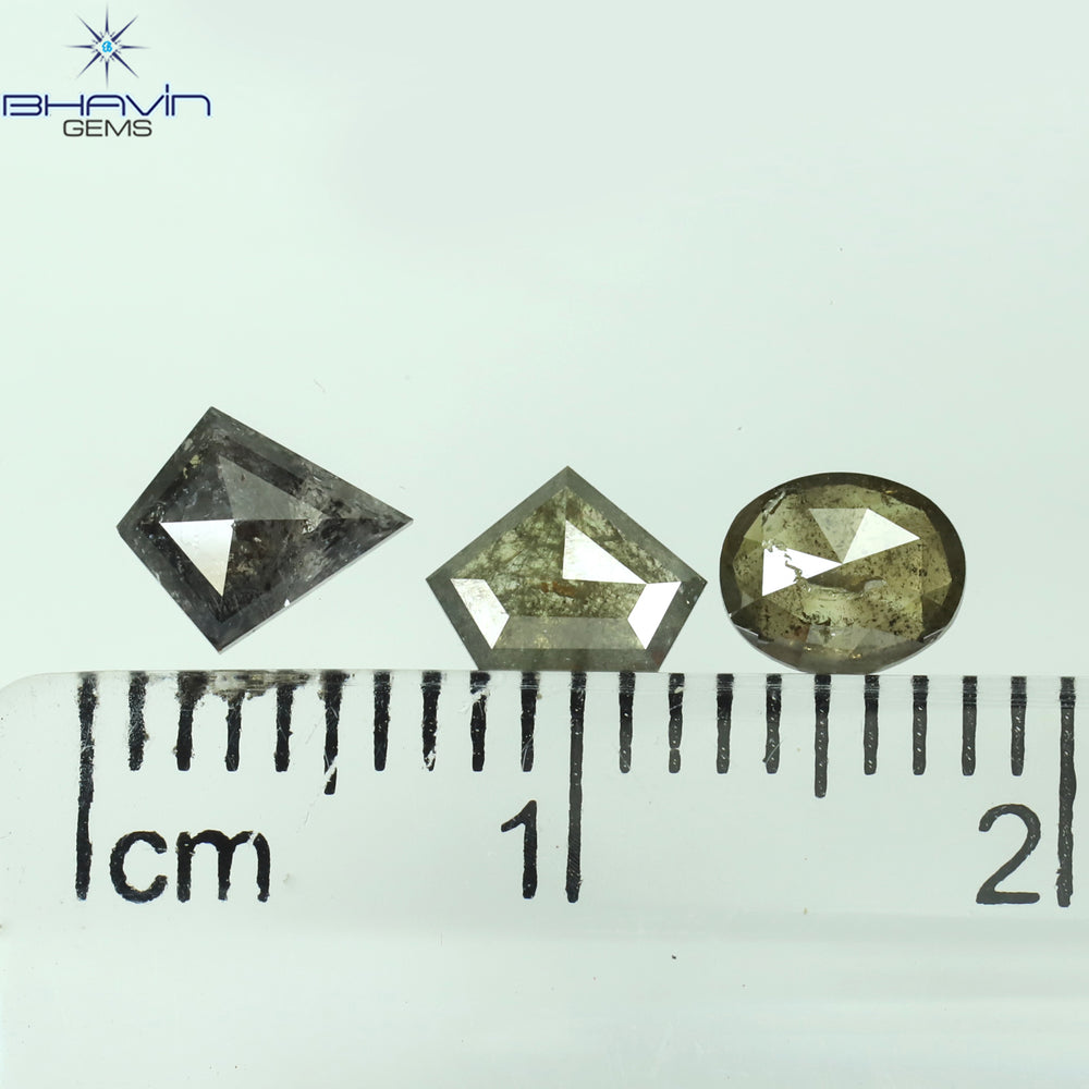 1.03 CT/3 PCS Mix Shape Natural Diamond Salt And Pepper Color I3 Clarity (6.10 MM)