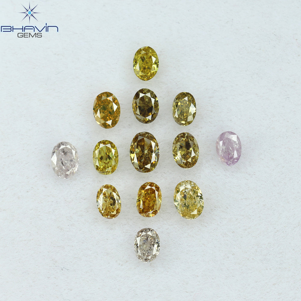 1.09 CT/13 Pcs Oval Shape Natural Diamond Mix Color SI Clarity (3.50 MM)