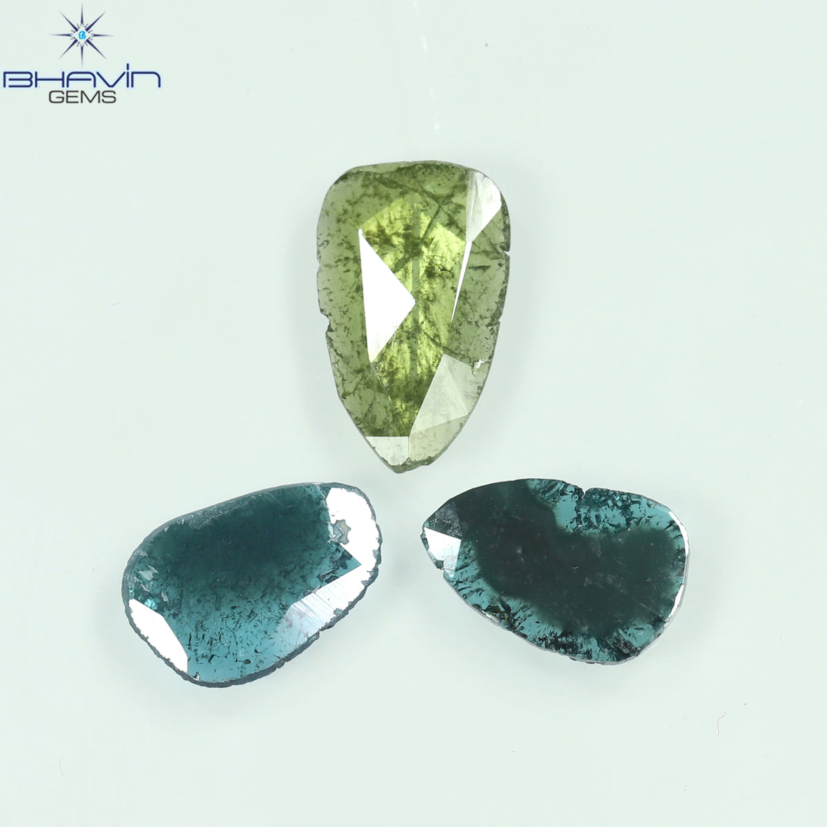 1.74 CT/3 Pcs Natural Slice Diamond Enhanced Blue Green Color Clarity I3 (11.31 MM)