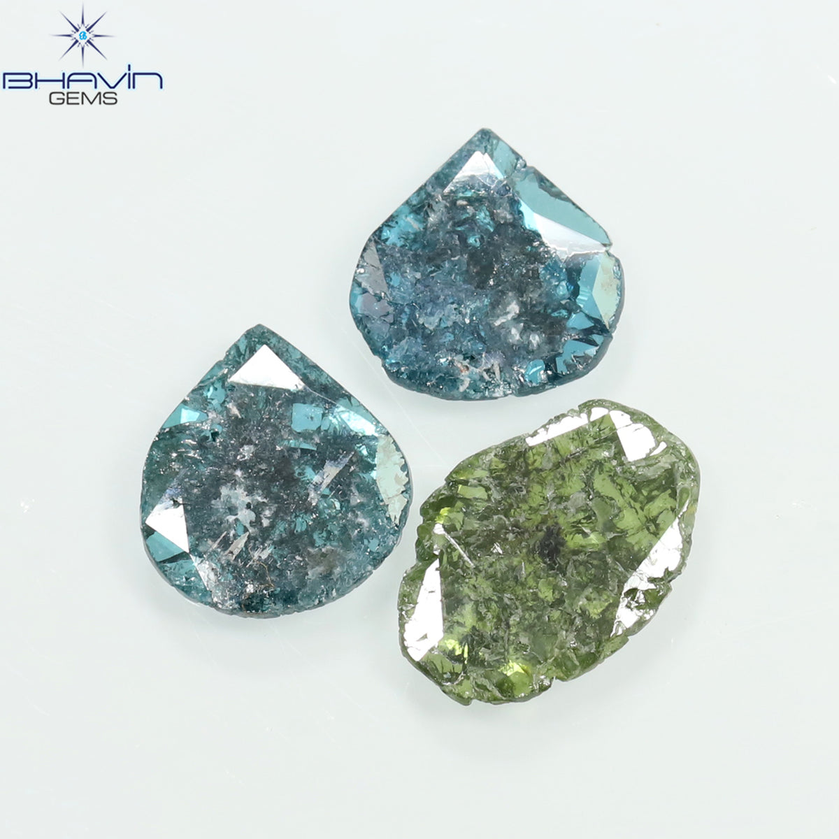 1.96 CT/3 Pcs Natural Slice Diamond Enhanced Blue Green Color Clarity I3 (10.06 MM)