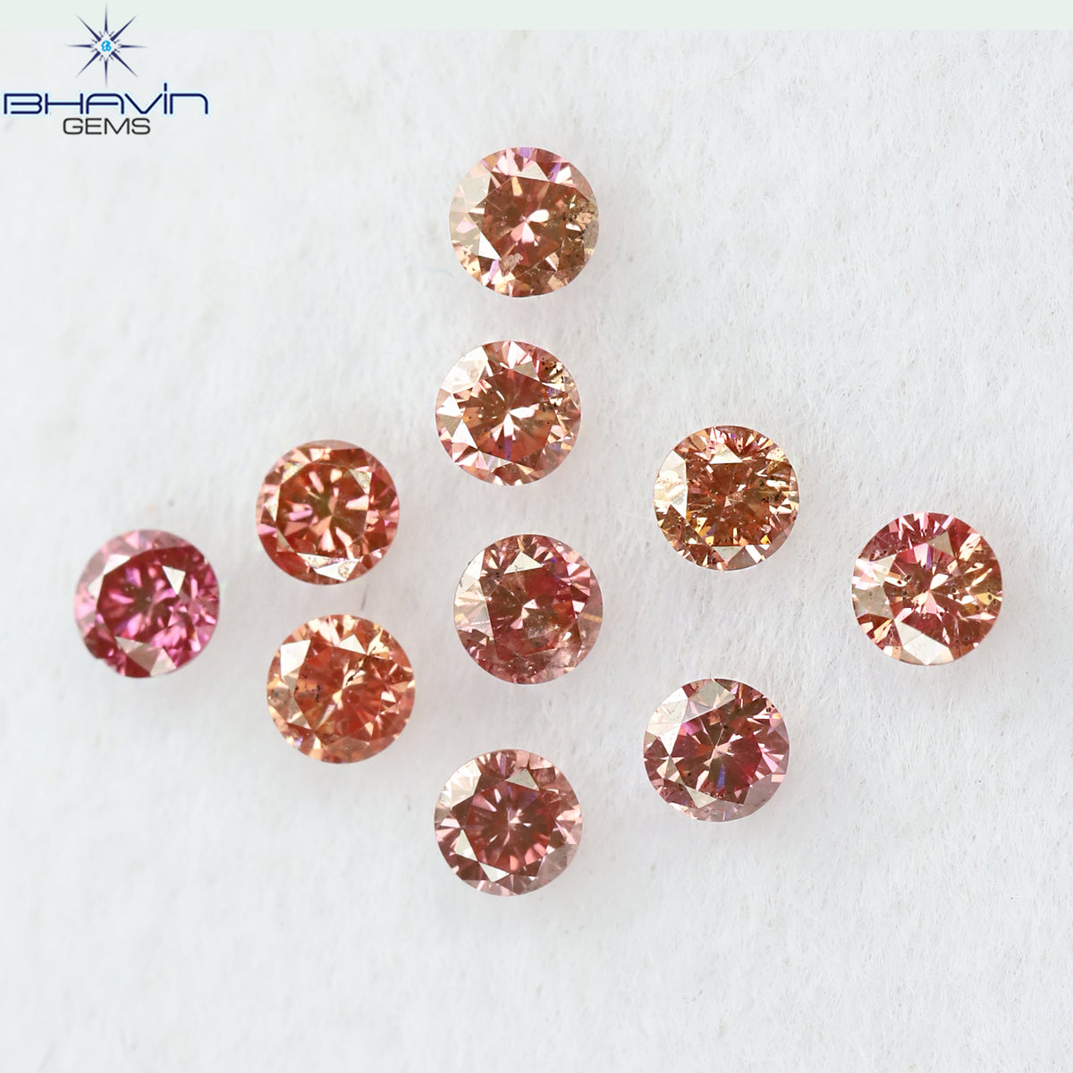 0.42 CT/10 個 ラウンド シェイプ ナチュラル ルース ダイヤモンド ピンク カラー SI クラリティ (2.25 MM)