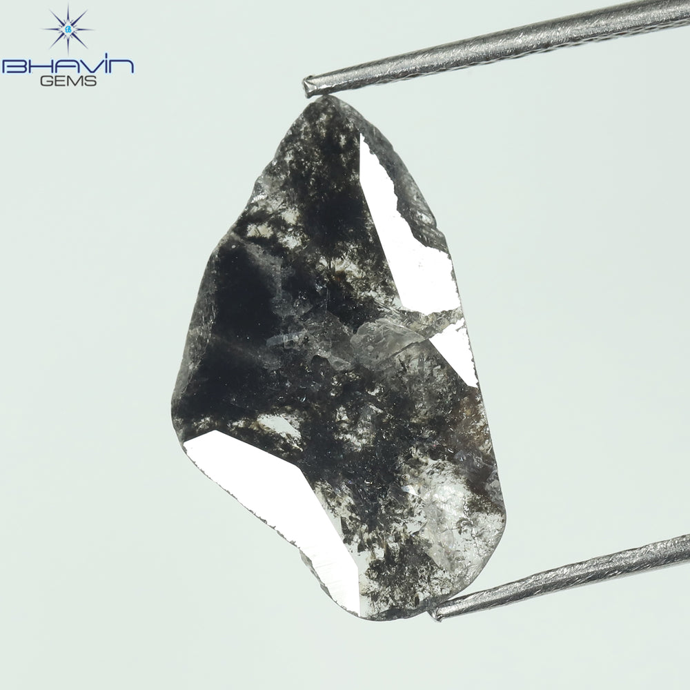 1.76 CT スライス形状 天然ダイヤモンド ソルト アンド ペッパー カラー I3 クラリティ (14.15 MM)