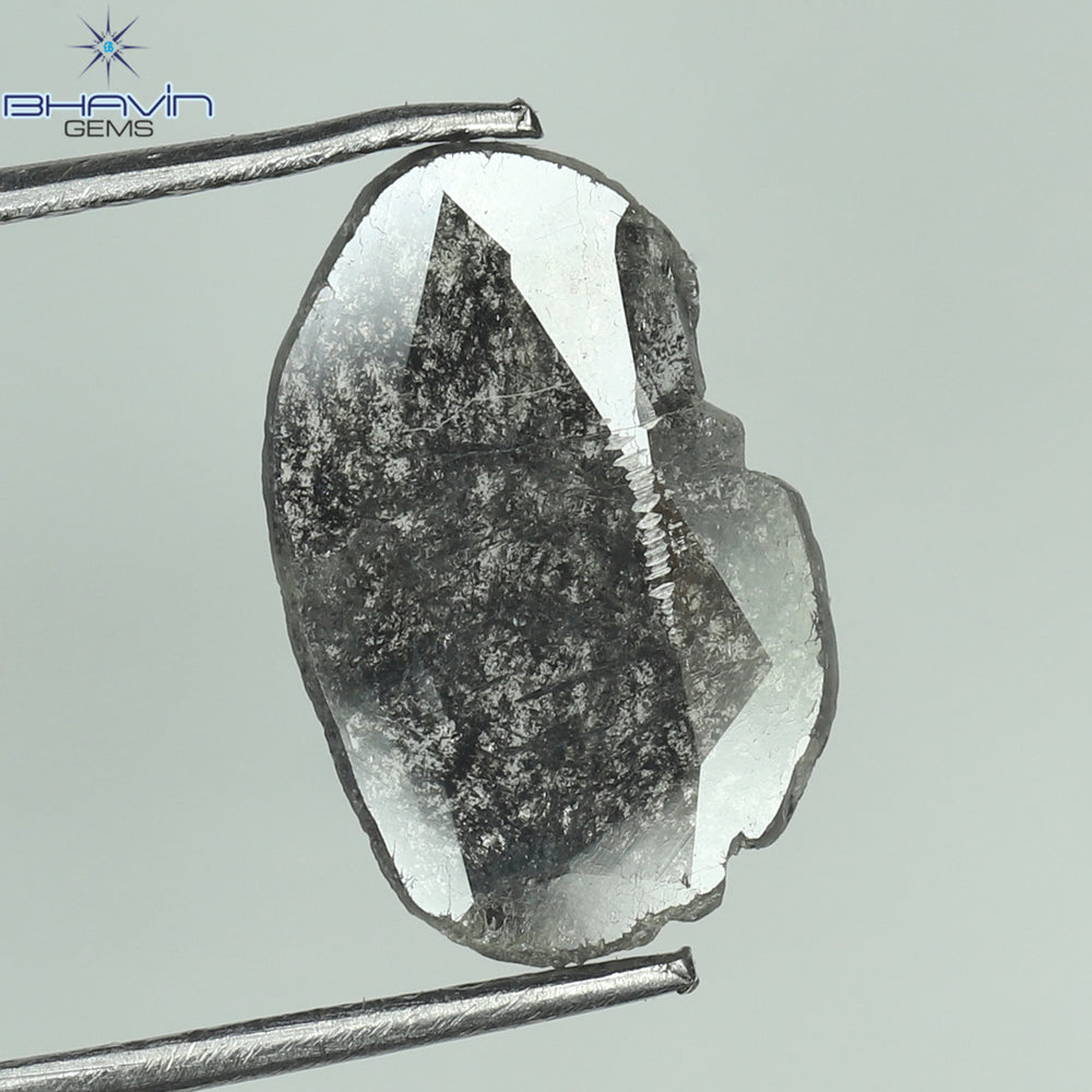 0.97 CT スライス形状 天然ダイヤモンド ソルト アンド パッパー カラー I3 クラリティ (12.00 MM)