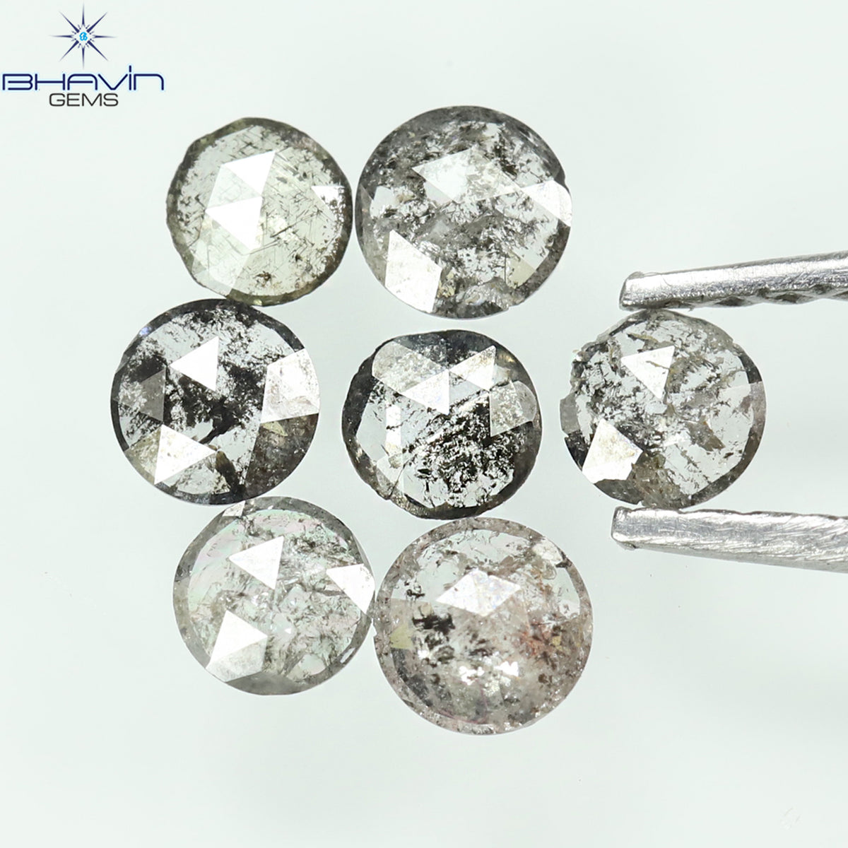 0.55 CT/7 Pcs Natural Round Rose Cut Diamond Salt And Pepper Color Clarity I3 (3.26 MM)