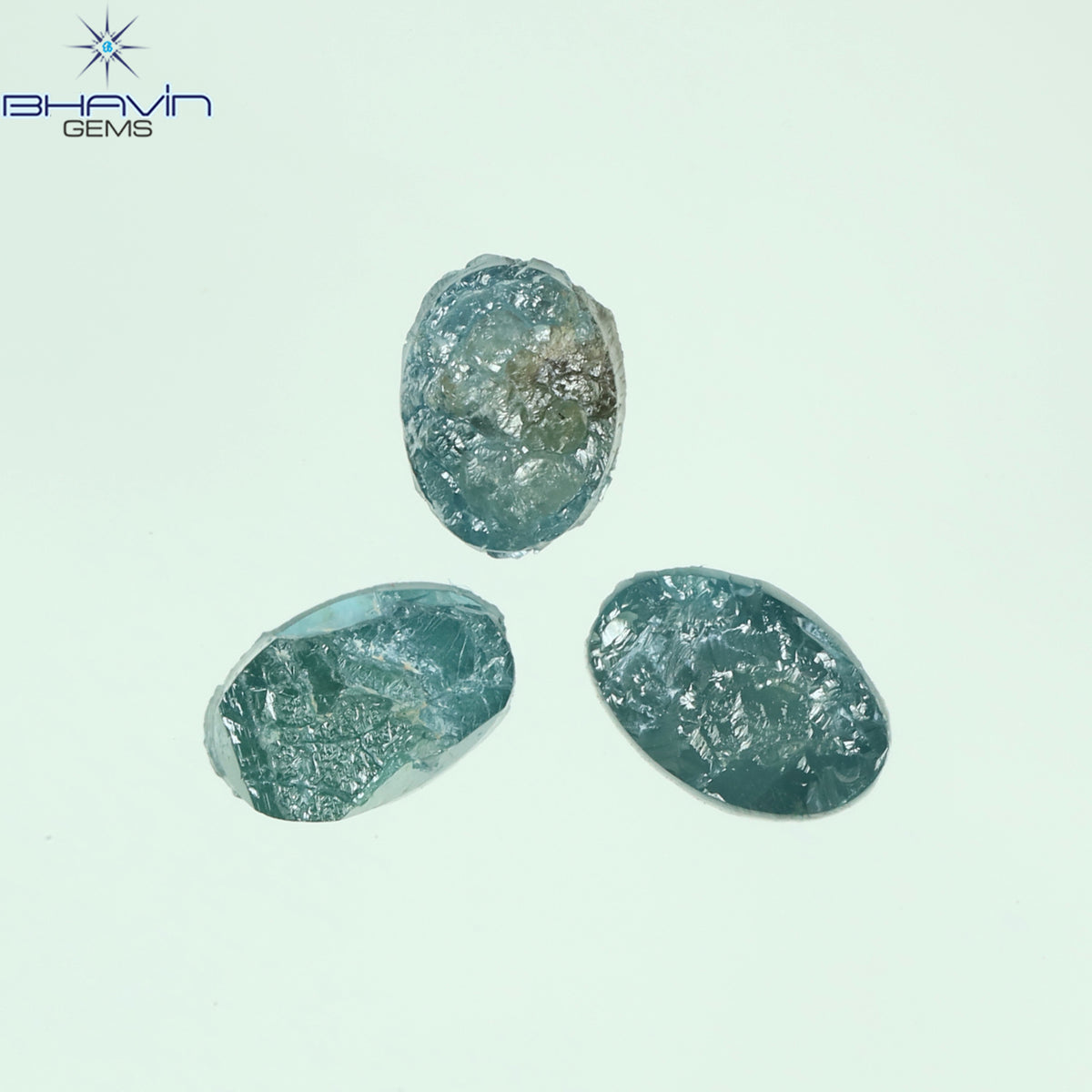 1.17 CT/3 Pcs Natural Oval Rough Diamond Enhanced Blue Color Clarity I3 (5.36 MM)