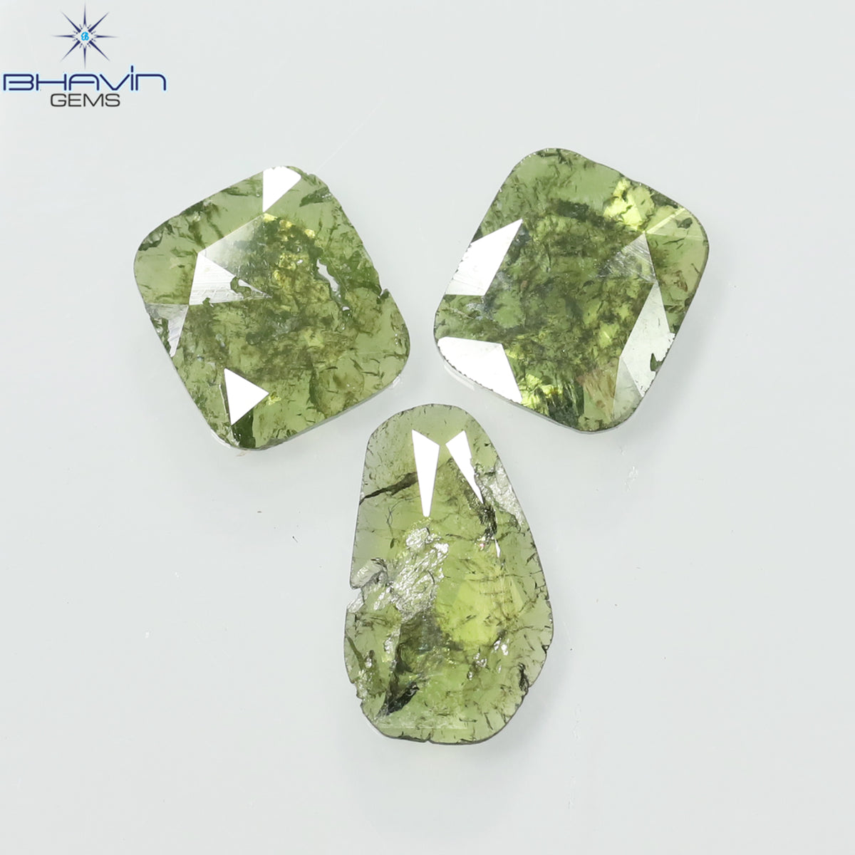 1.28 CT/3 ピース スライス シェイプ ナチュラル ダイヤモンド グリーン カラー I3 クラリティ (9.65 MM)