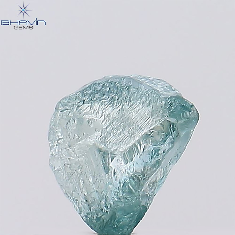0.62 CT Rough Natural Diamond Enhanced Greenish Blue Color Clarity SI1 (5.37 MM)
