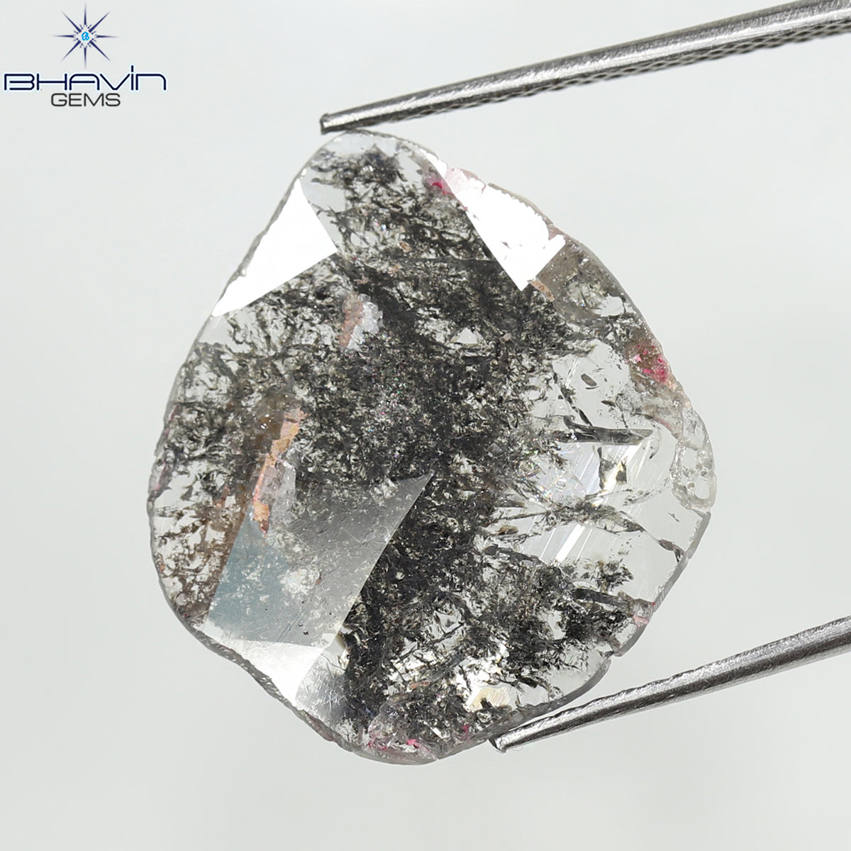 3.67 CT ペア スライス シェイプ ナチュラル ダイヤモンド ソルト アンド ペッパー カラー I3 クラリティ (17.07 MM)