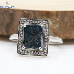 スライス ローズカット ダイヤモンド、ブルー ダイヤモンド、天然ダイヤモンド リング、婚約指輪、