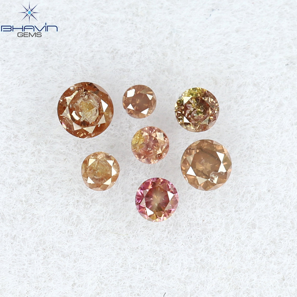 0.09 CT/7 ピース ラウンド シェイプ ナチュラル ルース ダイヤモンド ピンク カラー I3 クラリティ (1.75 MM)
