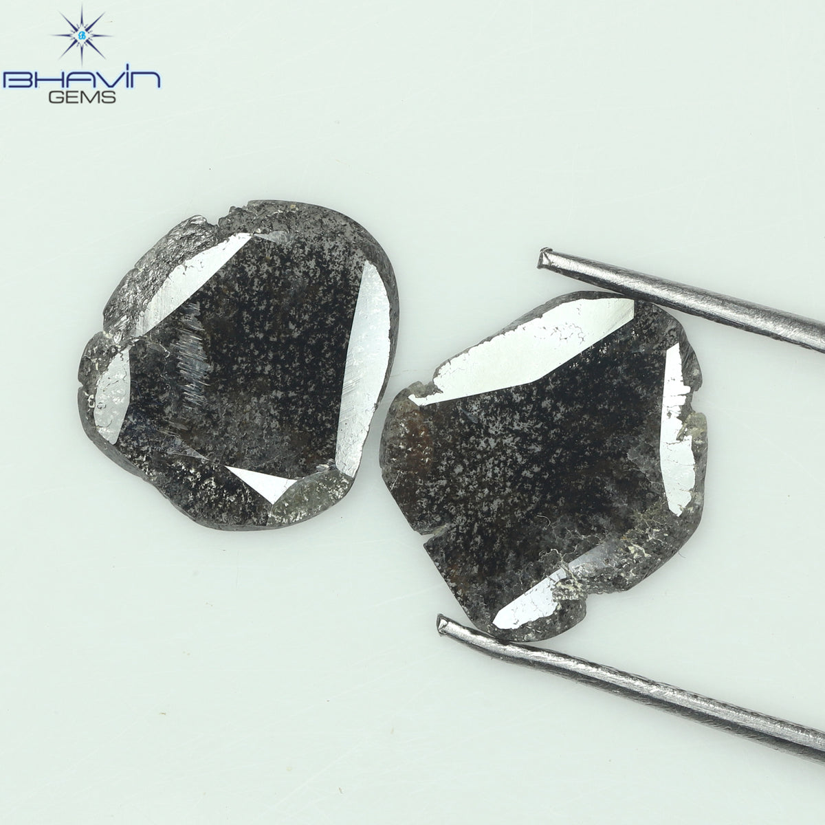 1.96 CT (2 Pcs) Slice Natural Diamond Salt And Pepper Color Clarity I3 (10.70 MM)