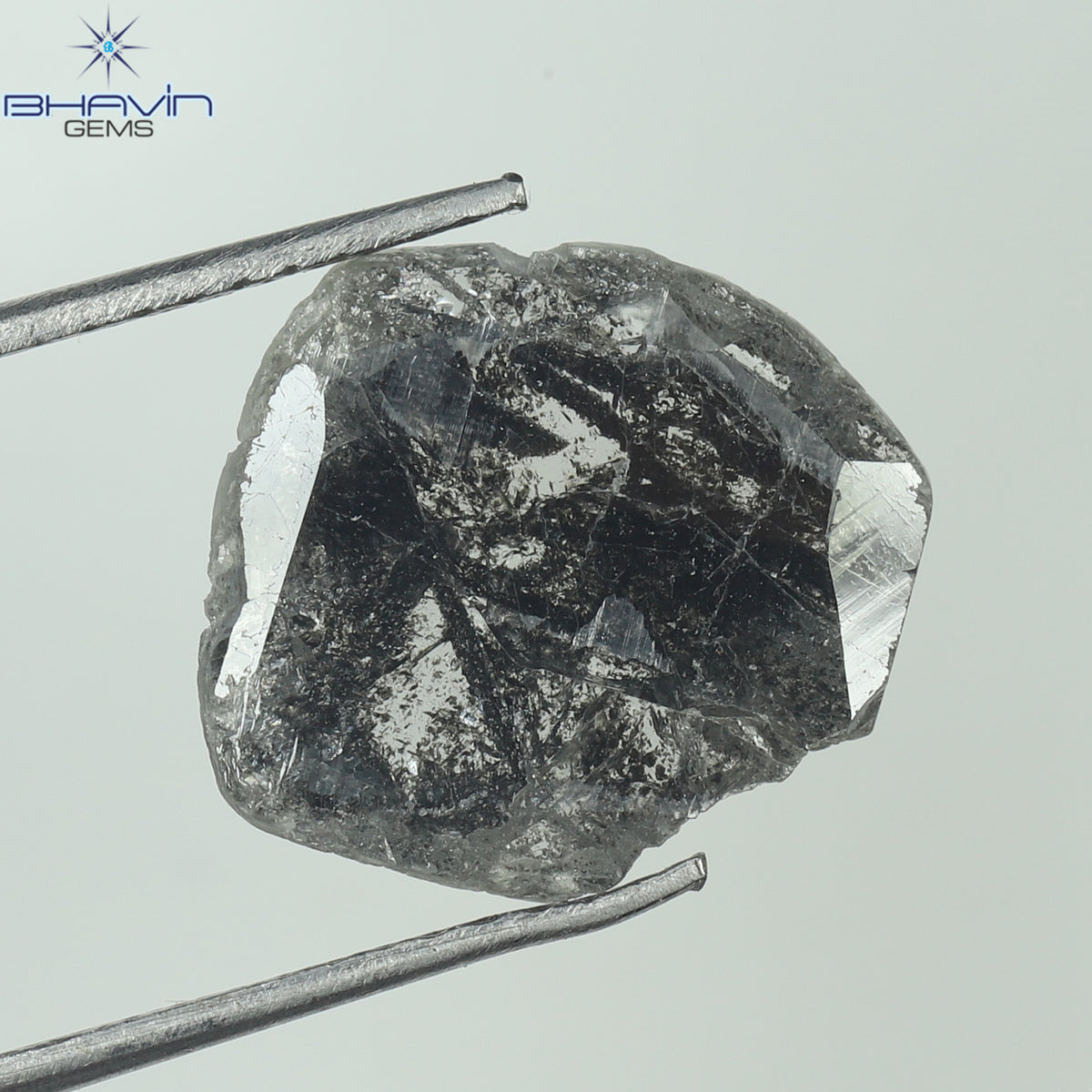 1.96 CT スライス形状 天然ダイヤモンド ソルト アンド ペッパー カラー I3 クラリティ (12.35 MM)