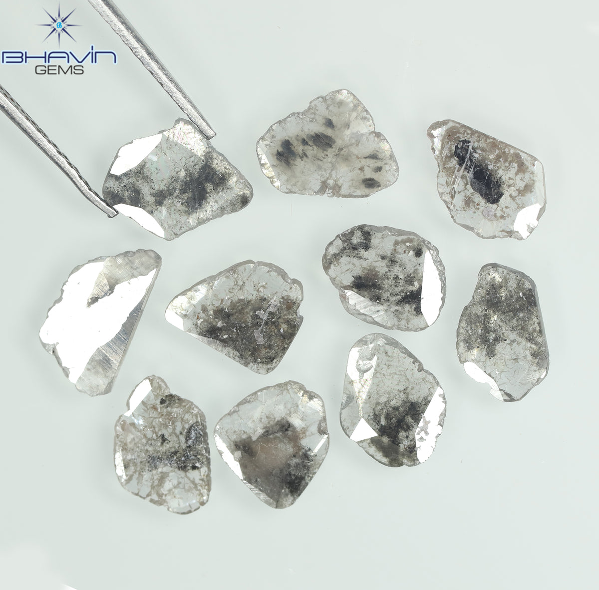 3.64 CT (10 Pcs) Slice Natural Diamond Salt And Pepper Color Clarity I3 (9.10 MM)