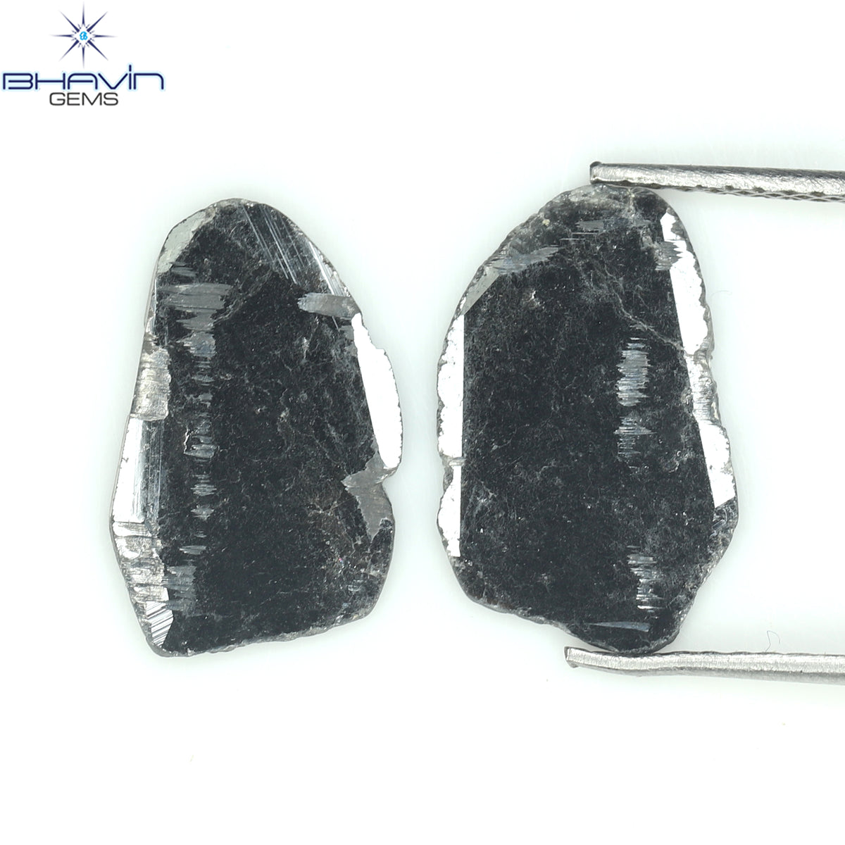 2.54 CT/2 ピース スライス シェイプ ナチュラル ダイヤモンド ブラック カラー I3 クラリティ (13.15 MM)