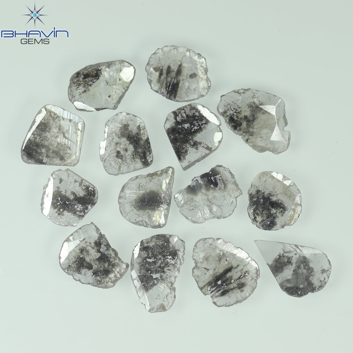 3.11 CT (14 Pcs) Slice Natural Diamond Salt And Pepper Color Clarity I3 (7.85 MM)