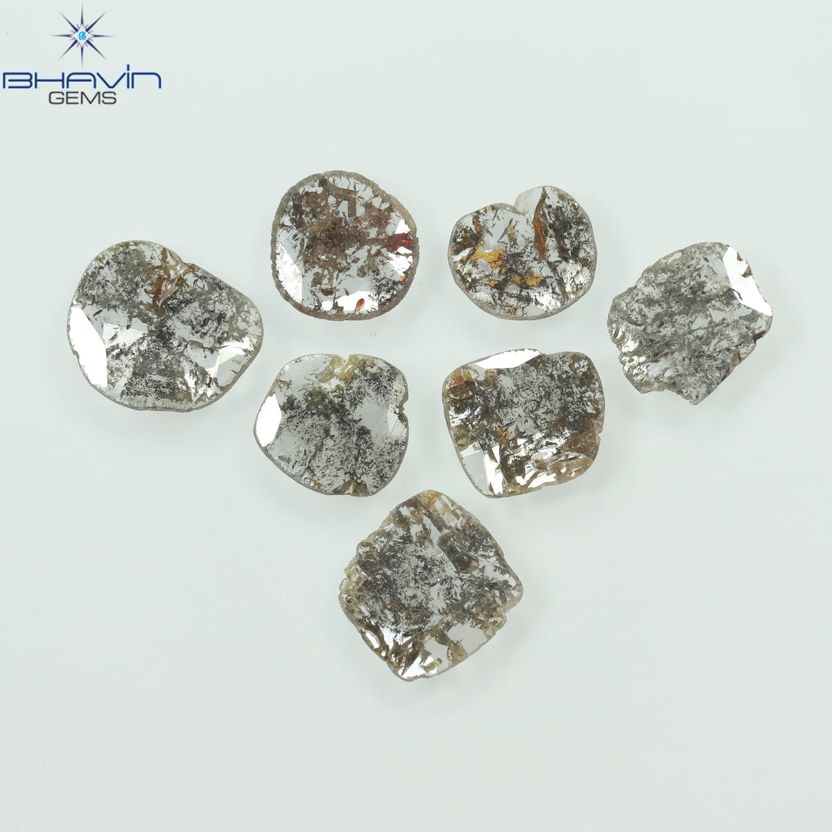 3.09 CT (7 Pcs) Slice Natural Diamond Salt And Pepper Color Clarity I3 (8.88 MM)