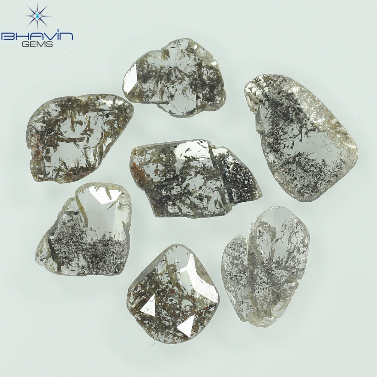 2.23 CT (7 Pcs) Slice Natural Diamond Salt And Pepper Color Clarity I3 (9.06 MM)