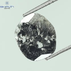 1.06 CT スライス形状 天然ダイヤモンド ソルト アンド ペッパー カラー I3 クラリティ (10.26 MM)