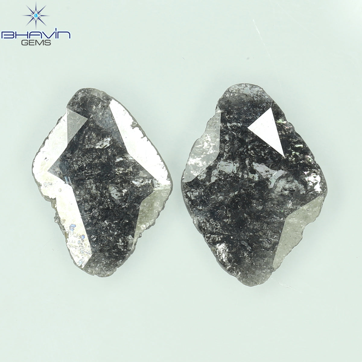 1.47 CT (2 Pcs) Slice Natural Diamond Salt And Pepper Color Clarity I3 (12.40 MM)