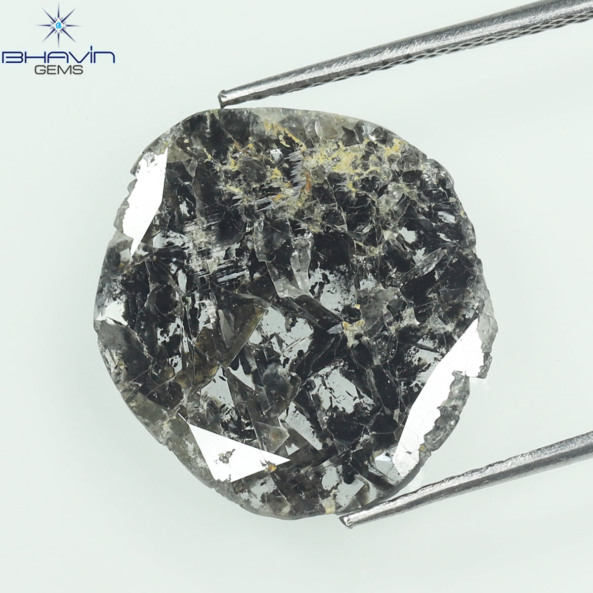 2.98 CT スライス シェイプ ナチュラル ダイヤモンド ソルト アンド ペッパー カラー I3 クラリティ (16.00 MM)