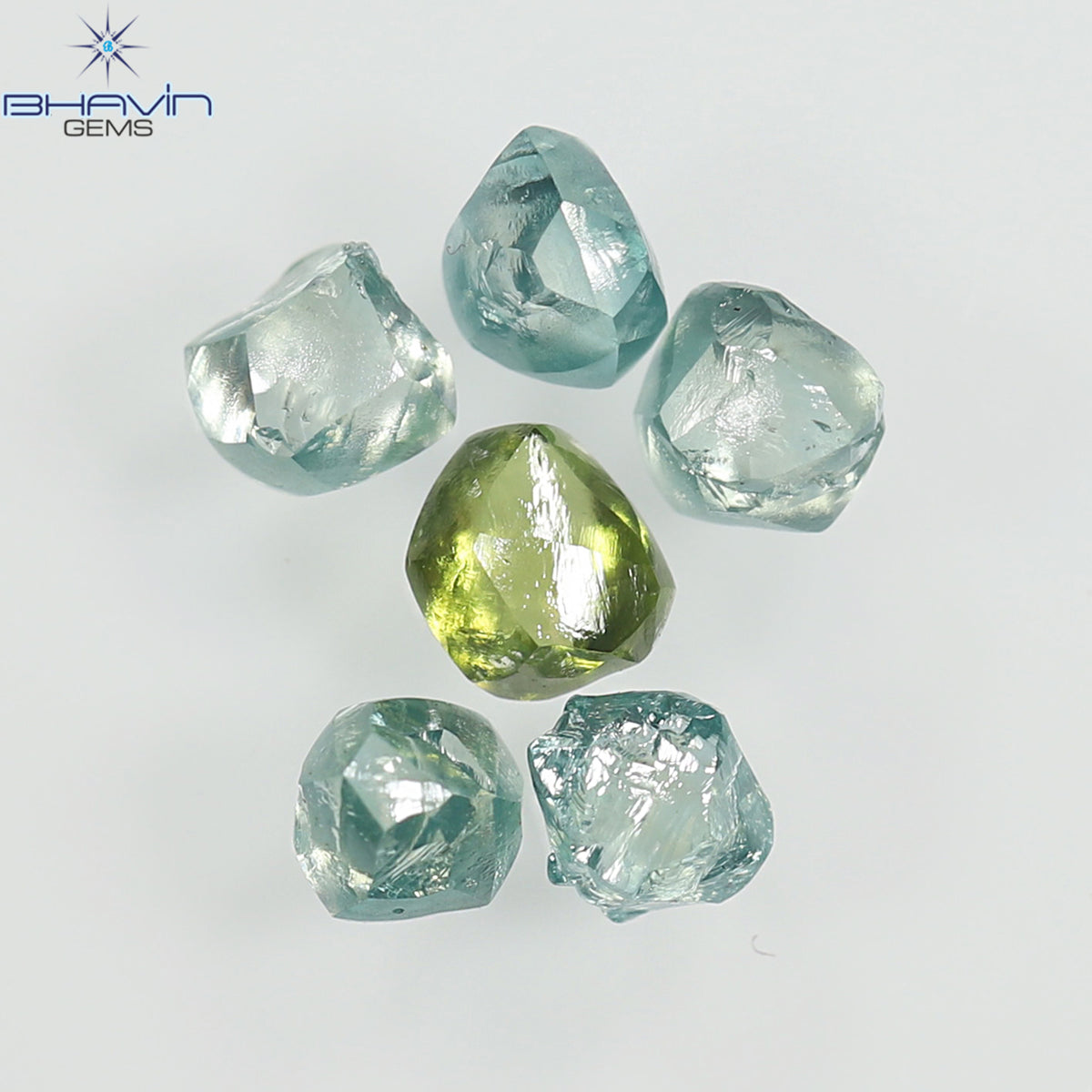 1.17 CT (6 Pcs) Rough Natural Diamond Enhanced Greenish Blue Color Clarity VS2 (3.55 MM)