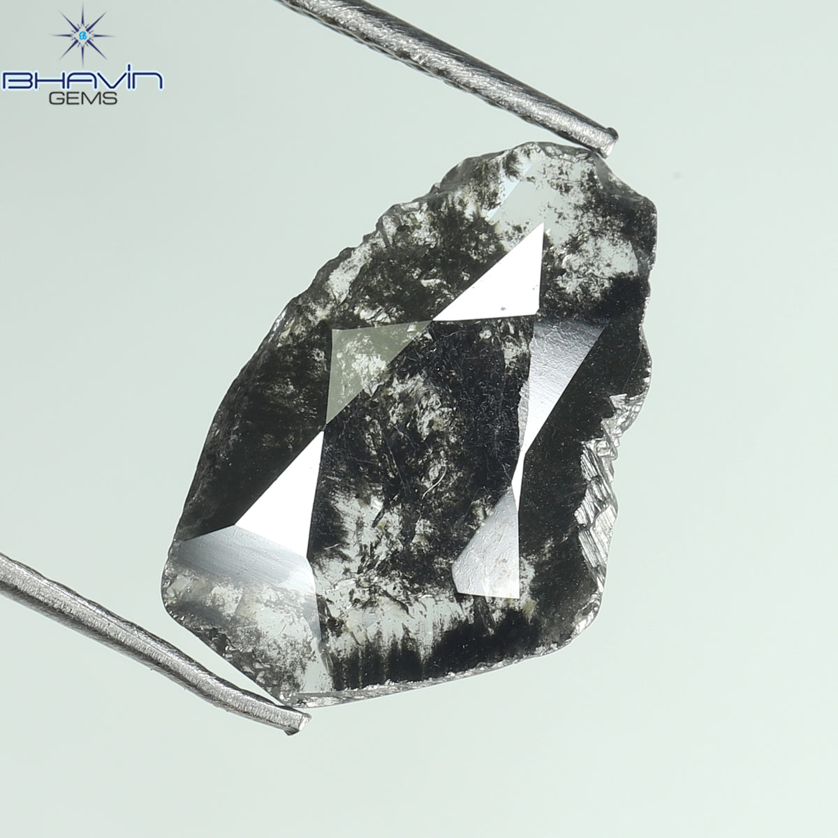 1.64 CT スライス シェイプ ナチュラル ダイヤモンド ソルト アンド ペッパー カラー I3 クラリティ (13.10 MM)