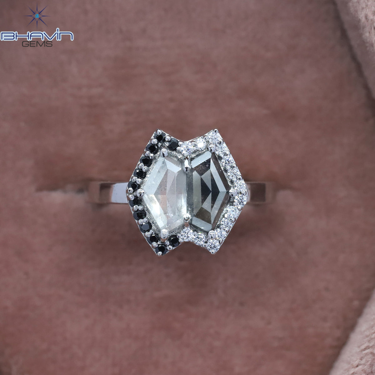 Geometric Salt & Pepper Twin Shield Ring
