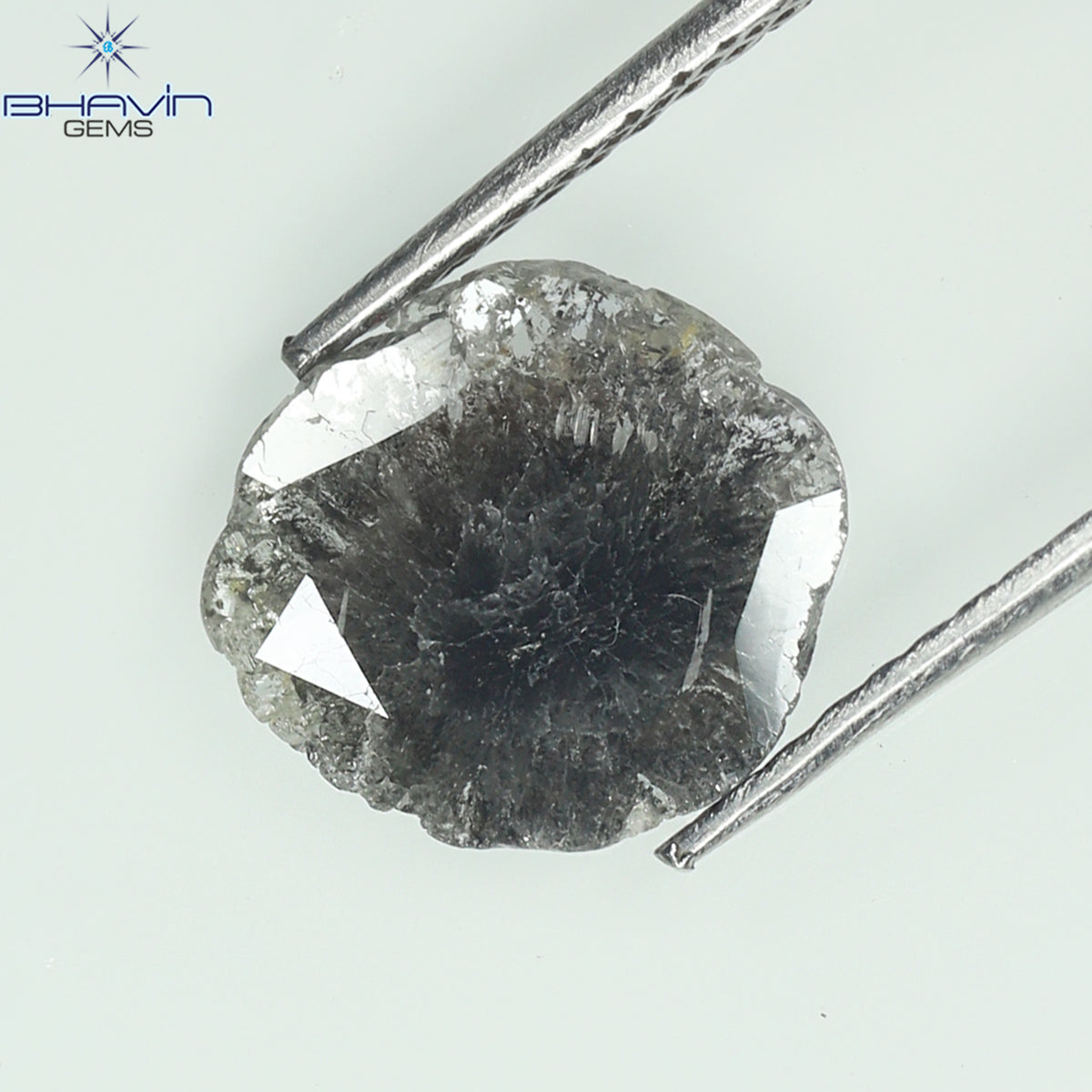 0.89 CT スライス シェイプ 天然ダイヤモンド ソルト アンド ペッパー カラー I3 クラリティ (9.81 MM)