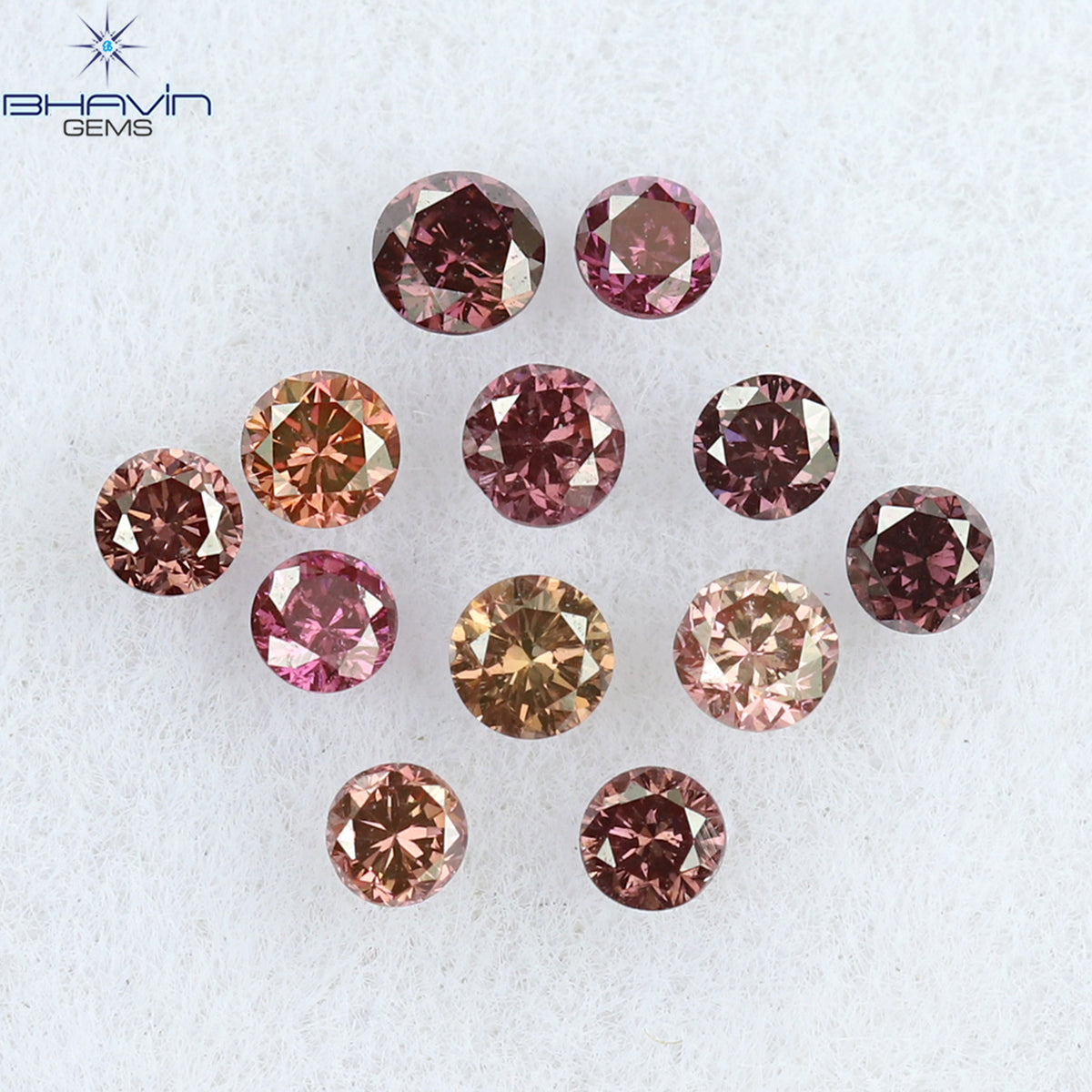 0.22 CT/12 ピース ラウンド シェイプ ナチュラル ルース ダイヤモンド ピンク カラー VS-SI クラリティ (1.75 MM)