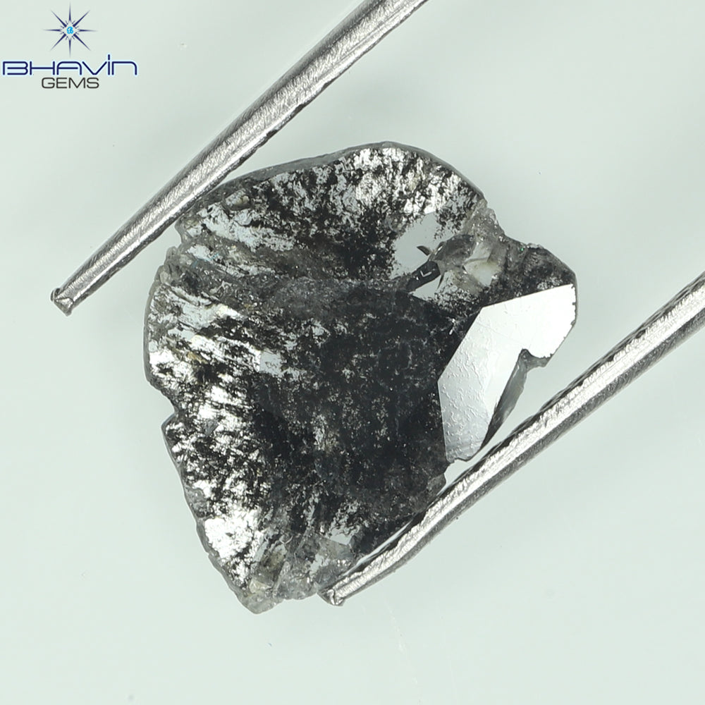 0.92 CT スライス形状 天然ダイヤモンド ソルト アンド パッパー カラー I3 クラリティ (10.80 MM)