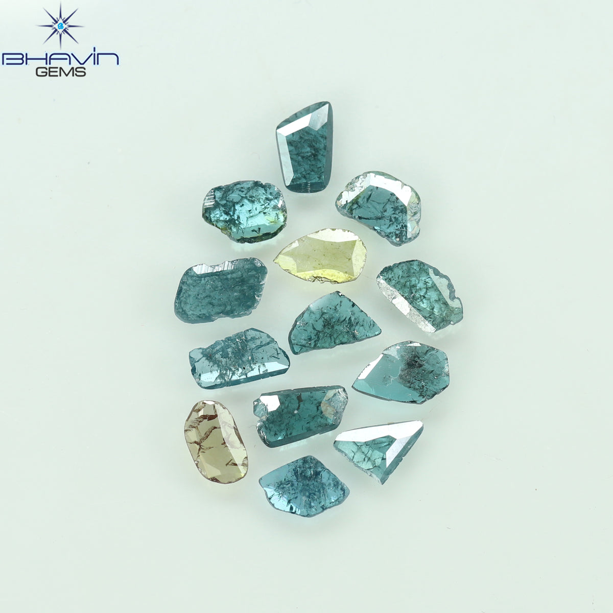 0.99 CT/13 Pcs Natural Slice Diamond Enhanced Blue Yellow Color Clarity I3 (4.73 MM)