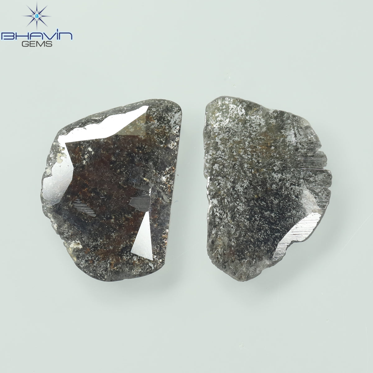 1.76 CT (2 Pcs) Slice Natural Diamond Salt And Pepper Color Clarity I3 (11.58 MM)