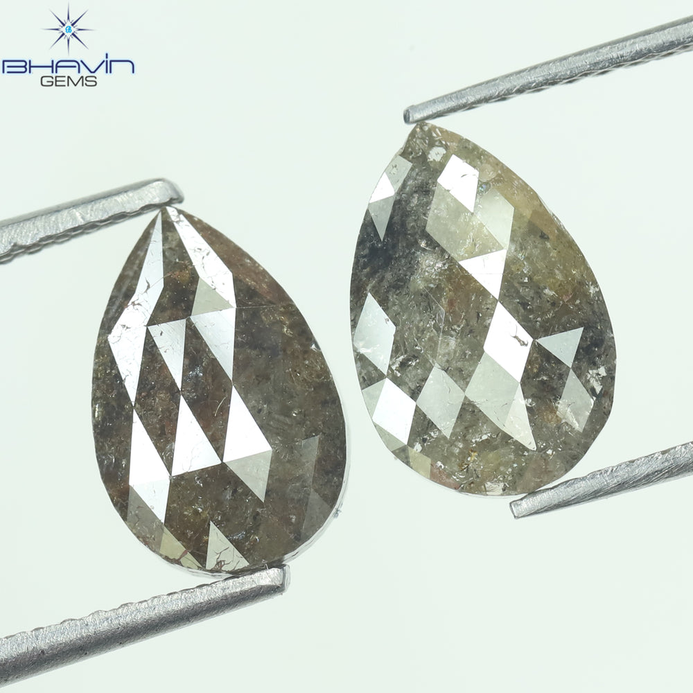 3.89 CT(2 Pcs) Pear Shape Natural Diamond Brown Color I3 Clarity (10.21 MM)
