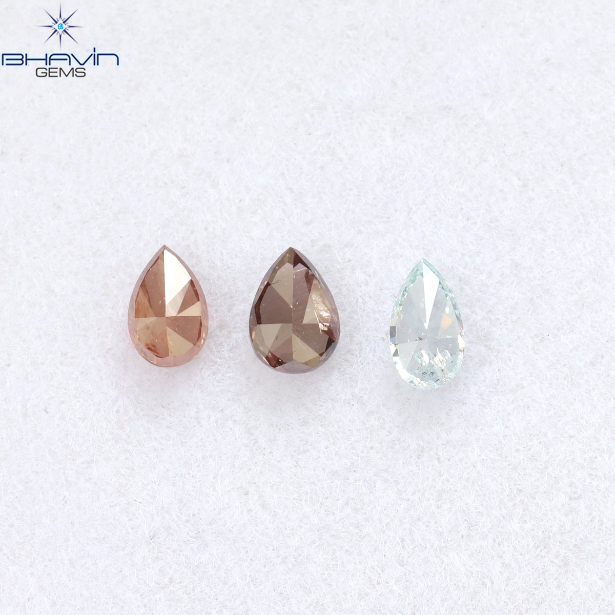 0.32 CT/3 Pcs Natural Pear Diamond Enhanced Pink Color Clarity SI1 (3.80 MM)