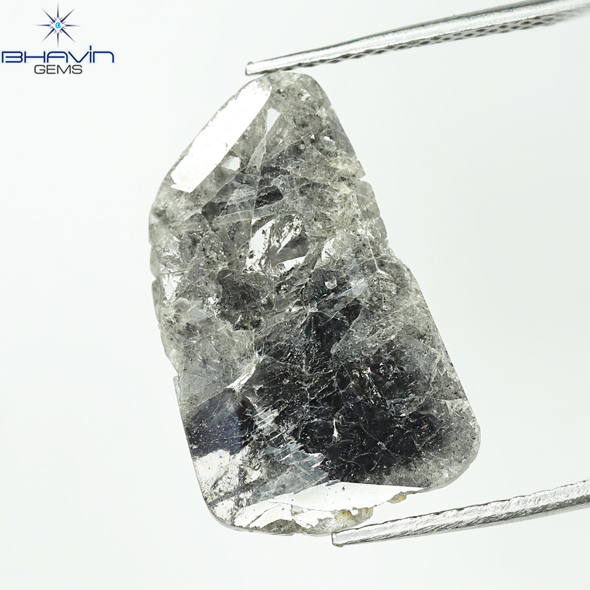 3.06 CT スライス シェイプ ナチュラル ダイヤモンド ソルト アンド ペッパー カラー I3 クラリティ (17.50 MM)