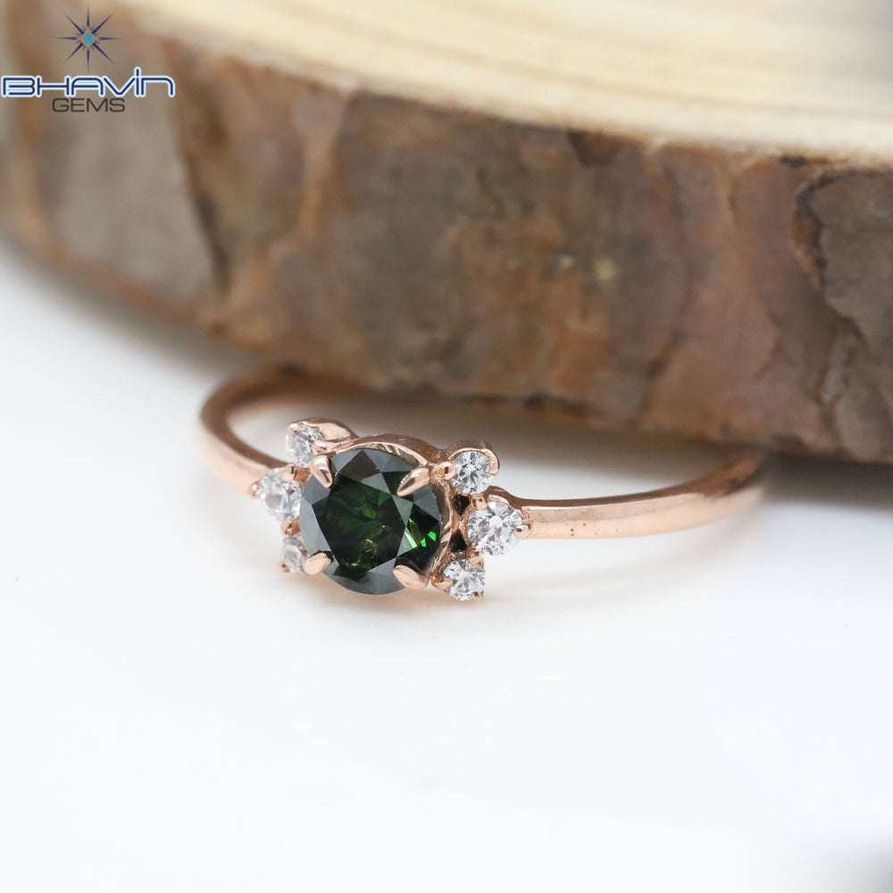 Gold Ring, Round Diamond, Green Diamond, Natural Diamond Ring, Engagement Ring, Wedding Ring, Diamond Ring