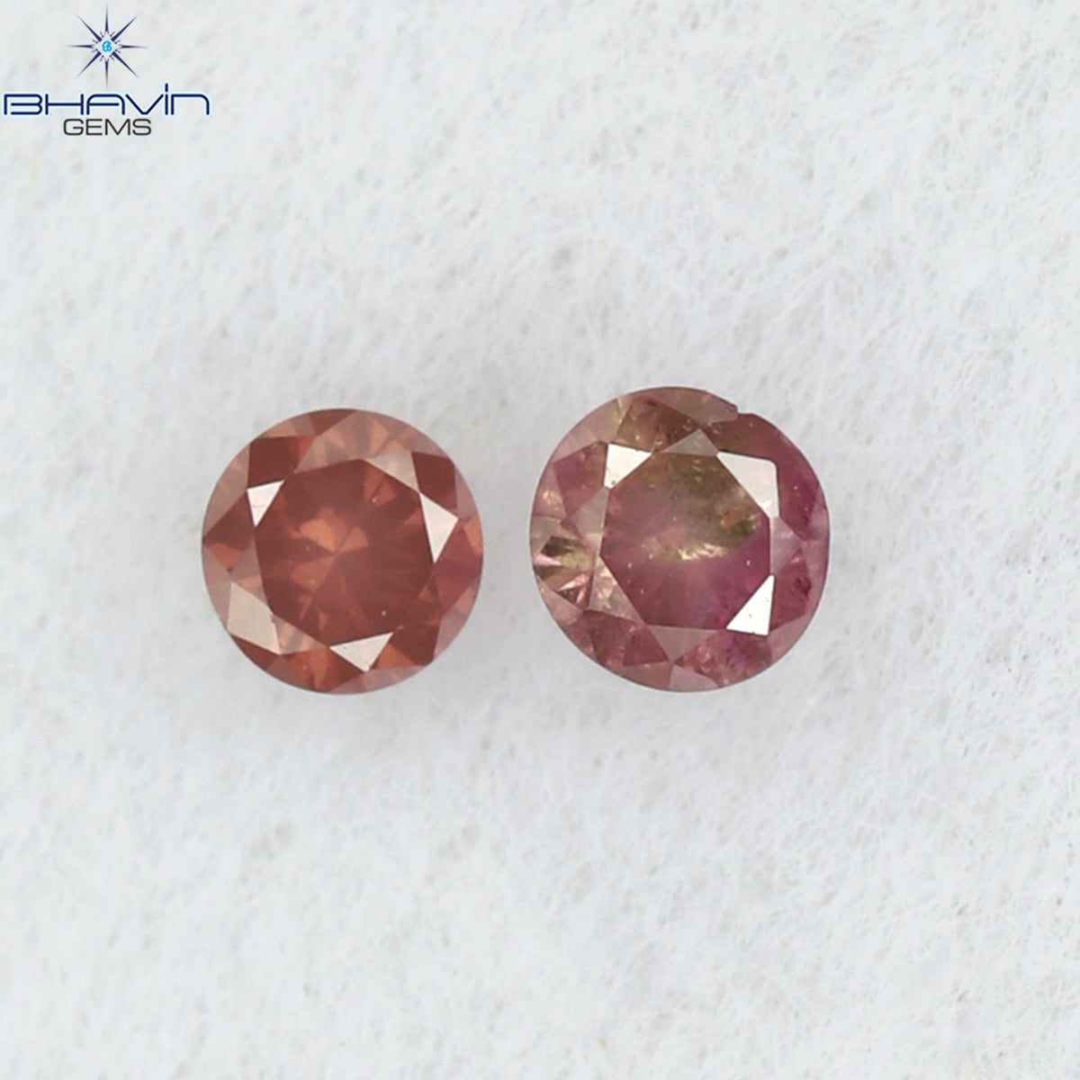 0.06 CT/2 ピース ラウンド シェイプ ナチュラル ルース ダイヤモンド ピンク カラー I3 クラリティ (1.85 MM)