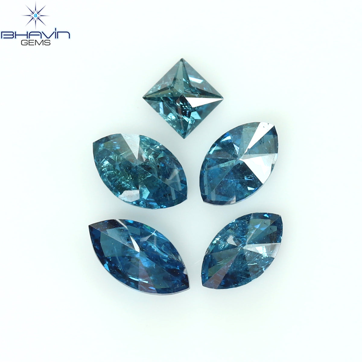 0.48 CT/5 Pcs Natural Marquise Diamond Enhanced Blue Color Clarity I2 (4.44 MM)