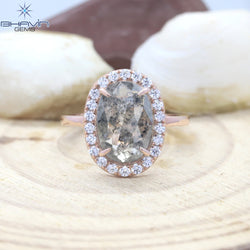 Oval Diamond Natural Diamond Ring Salt And Papper Diamond Gold Ring Engagement