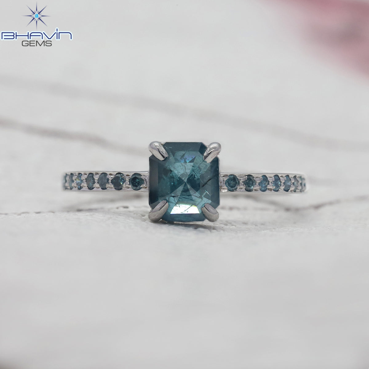 Square Emerald Diamond Blue Color Natural Diamond Ring Engagement Ring
