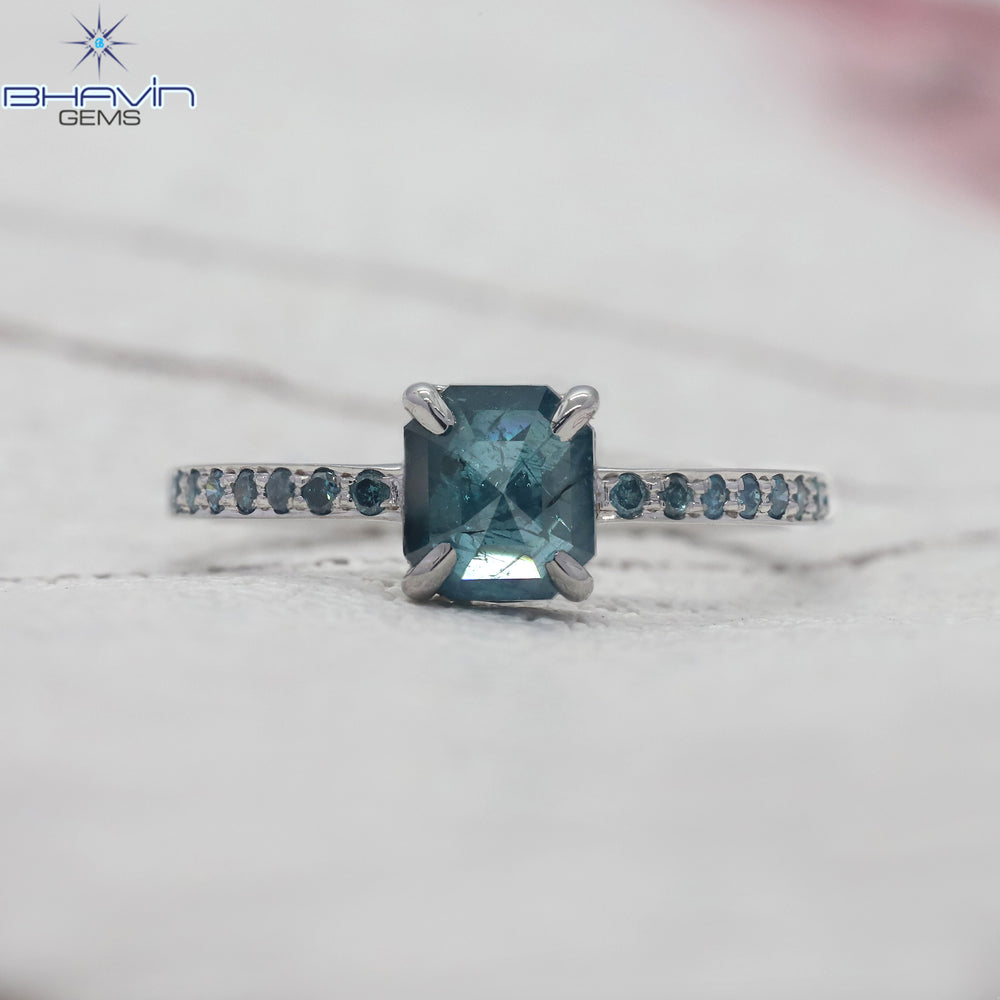 スクエア エメラルド ダイヤモンド ブルーカラー 天然ダイヤモンド リング 婚約指輪