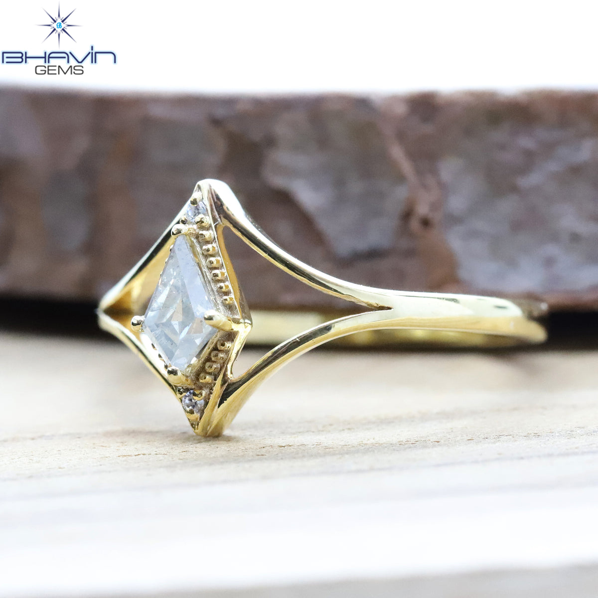 Natural Kite Cut Salt & Pepper Diamond Geometric Solitaire Ring