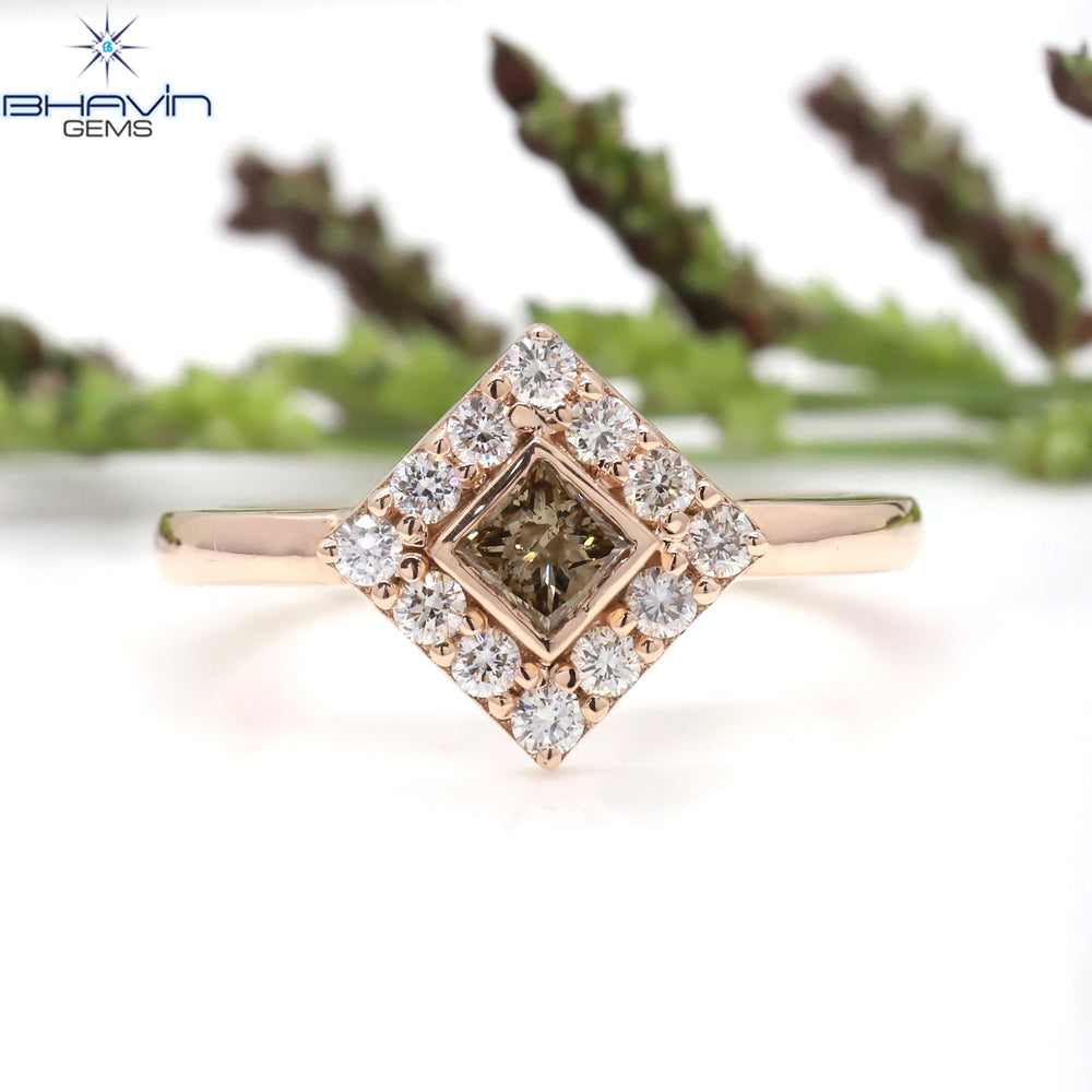 Princess Diamond Natural Diamond Ring Brown Color Gold Ring Engagement Ring